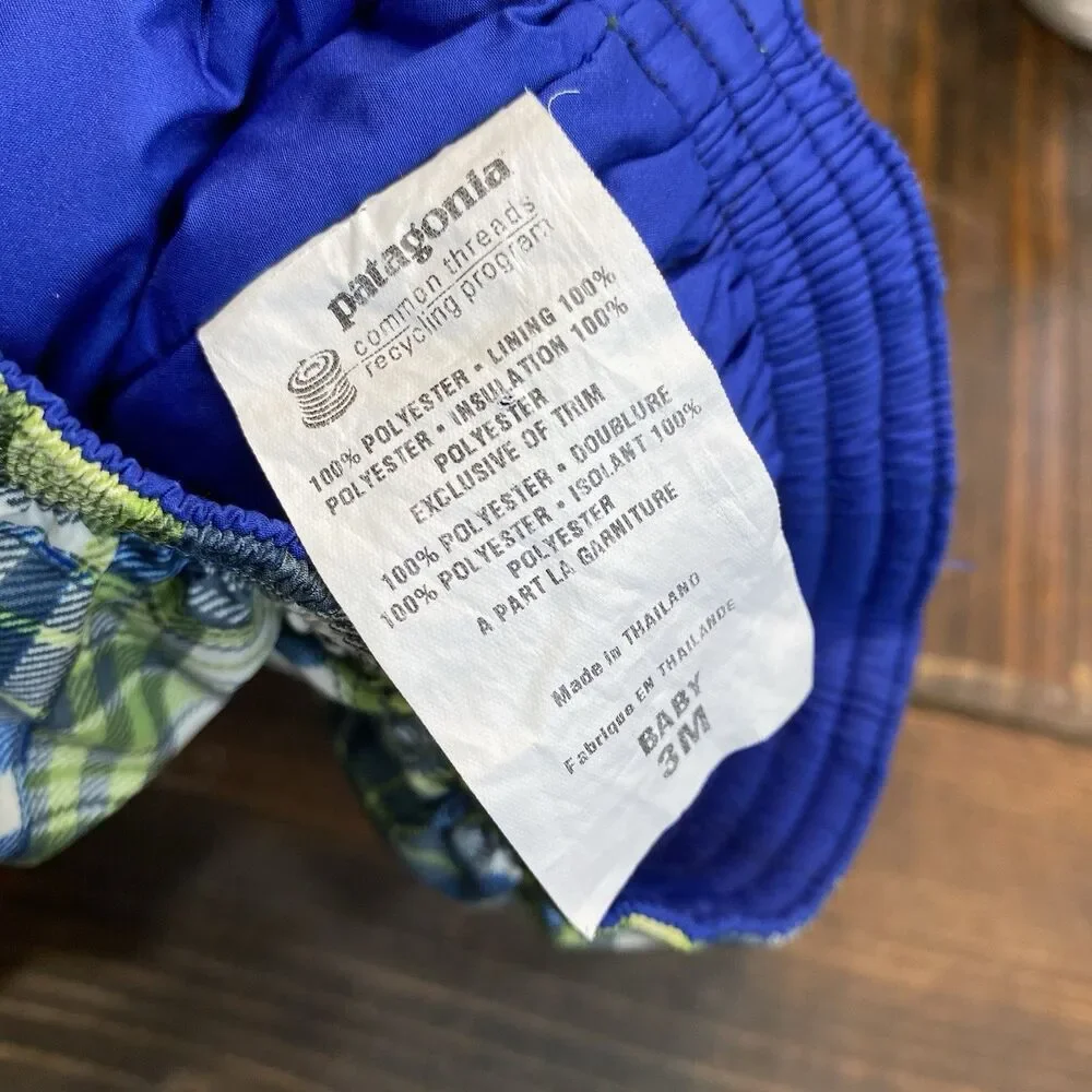Patagonia Reversible Puff-Ball Pants Snow Green Blue Plaid Boys Size 3 Months